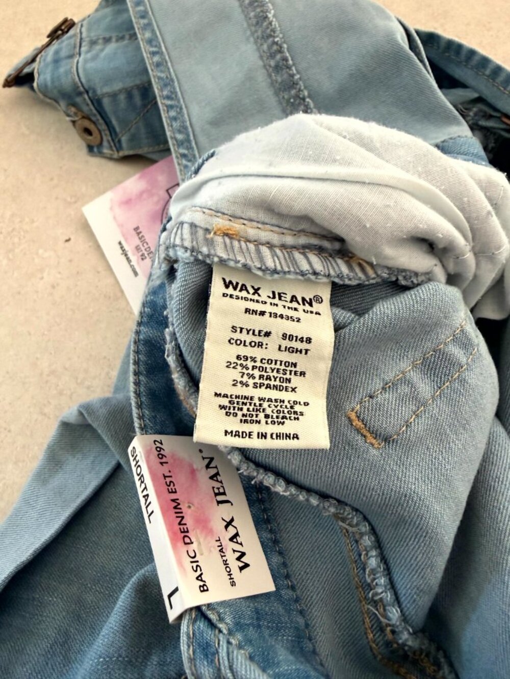 NWT Wax Jean Women Junior Blue Denim Short Overalls Romper  Size L - Picture 10 of 10